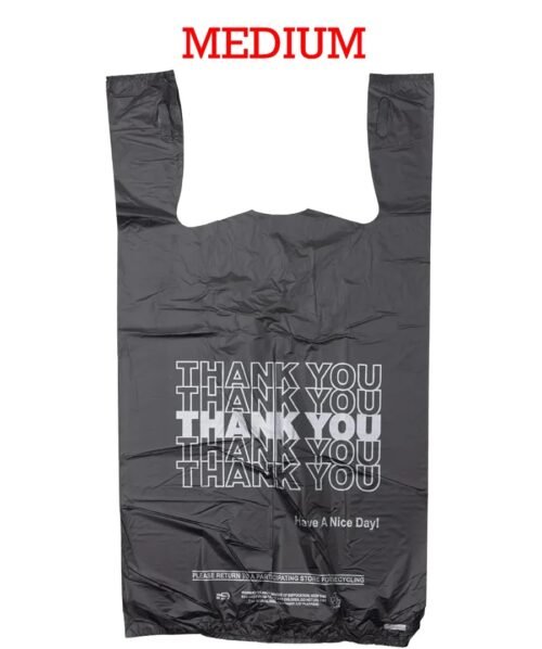 THANK YOU MEDIUM BLACK PLASTIC BAGS 1/8, CT