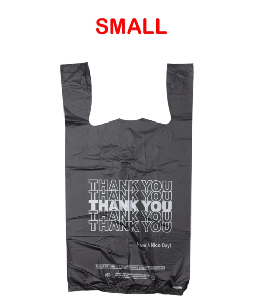 THANK YOU SMALL BLACK PLASTIC BAGS 1/10